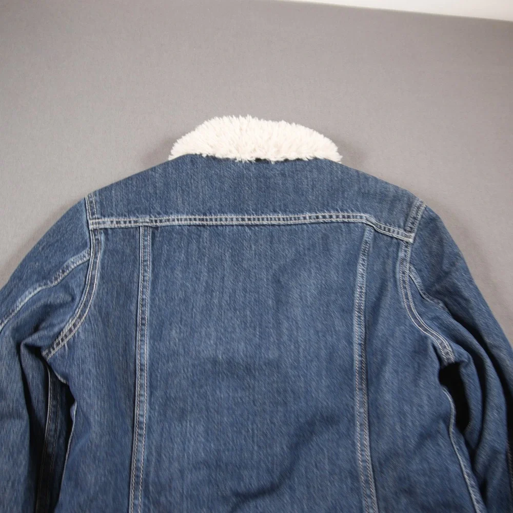 Levi's Sherpa Collar Lined Trucker Dark Denim Women Jacket S Western Y2K Retro